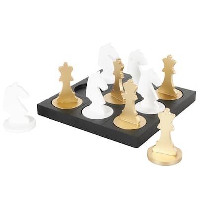 Wood Chess Game Set with Gold and White Pieces - Black - Roche River Decor