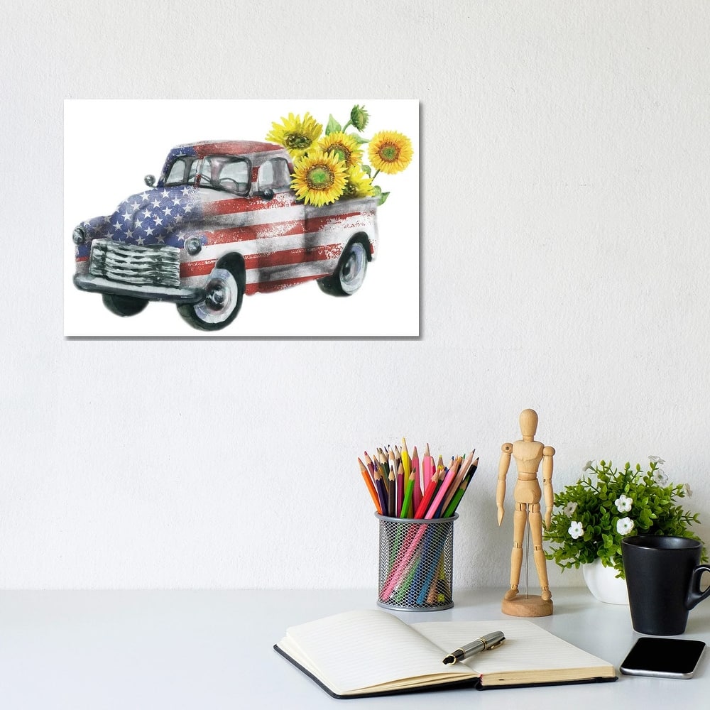 iCanvas "4Th Of July Truck With Sunflowers" by Ephrazy Graphics Canvas Print