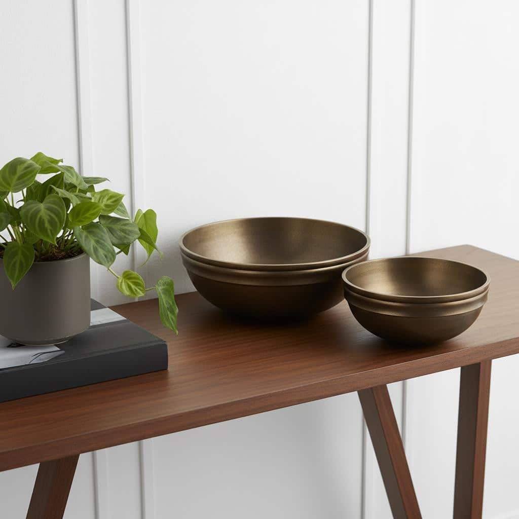 HomeRoots 11" Brass Metal Round Centerpiece Bowl - 11.00 in. x 4.00 in. x 11.00 in.