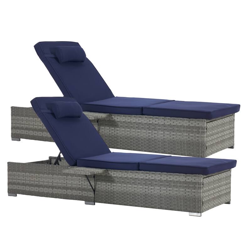 GDFStudio - Amelia Outdoor Chaise Lounge Chair Set of 2 with Adjustable Recline and Side Table for Poolside Relaxation