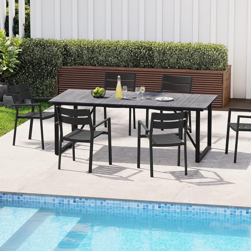 Outdoor Patio Aluminum Dining Table Rectangle with Umbrella Hole