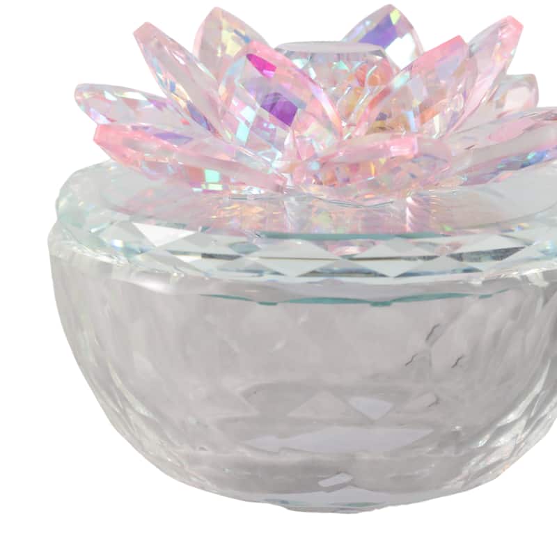 Decorative Rainbow Lotus Top Glass Trinket Dish for Jewelry and Keepsake Storage