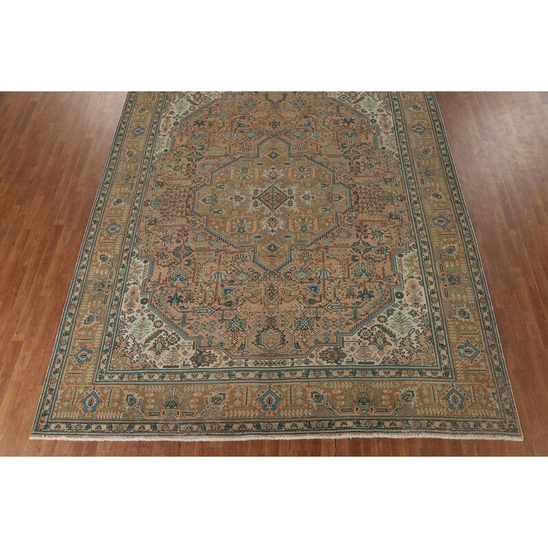Geometric Tabriz Vintage Persian Area Rug Handmade Wool Carpet - 9'11" x 12'7"