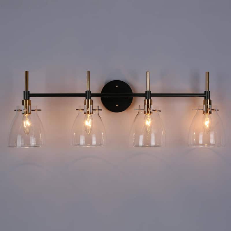 Black Gold 4-Light Modern Vanity Lights Bathroom Light Fixture with Clear Glass