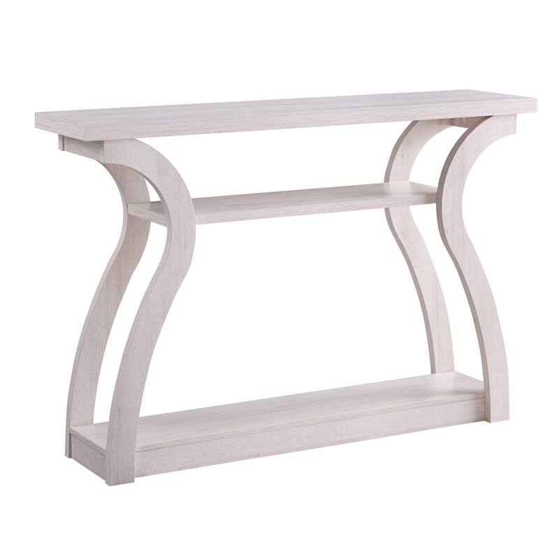 Entryway sofa hall console curvy leg design two shelves thick top panel