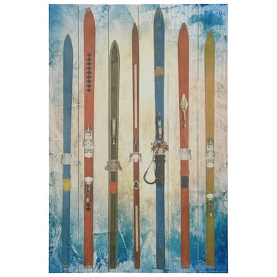 Colorful Retro Skis Wall Art Printed on Solid Fir Wood Planks