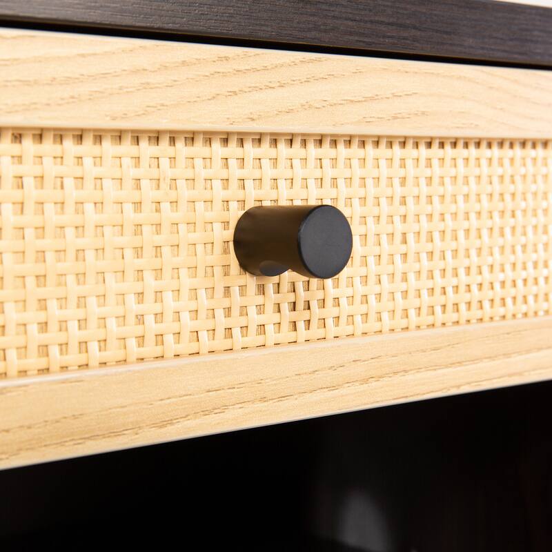 Elise 15.71" Mid-Century Modern Floating Wall Mounted Nightstand with Soft-Close Rattan Drawer and Cable Hole, by JONATHAN Y