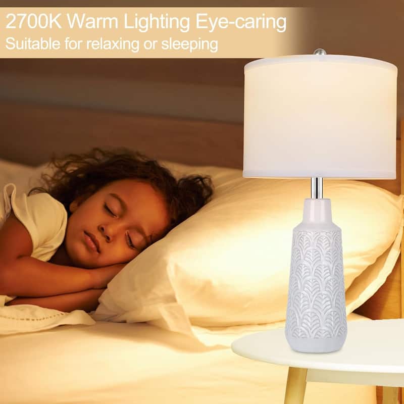 Set of 2 Table Lamps with 3 Color Temperature, 25.5" Tall Farmhouse Ceramic Lamp with Vase Design Nightstand Lamp