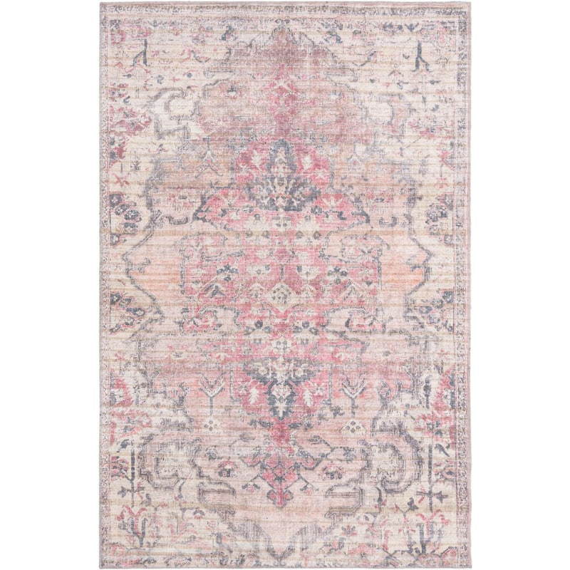Transitional Pria Collection Area Rug - 5'3"x8' - Beige-Pink