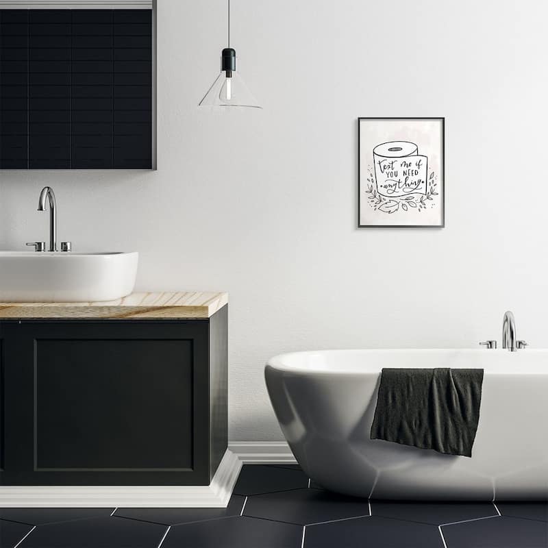 Stupell Bathroom Humor Text Me if You Need...Framed Wall Art - Black