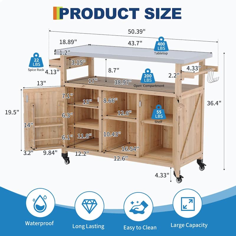 Outdoor Prep Table Grill Cart with Storage Cabinet for Patio BBQ