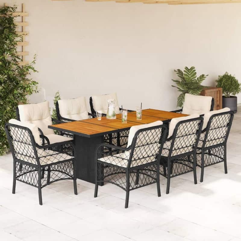 vidaXL Patio Dining Set with Cushions Table and Chair 7 Piece Poly Rattan