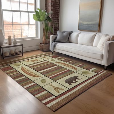 Premium Washable Super Soft Canoe Moose Bear Cabin Mayfield Rug