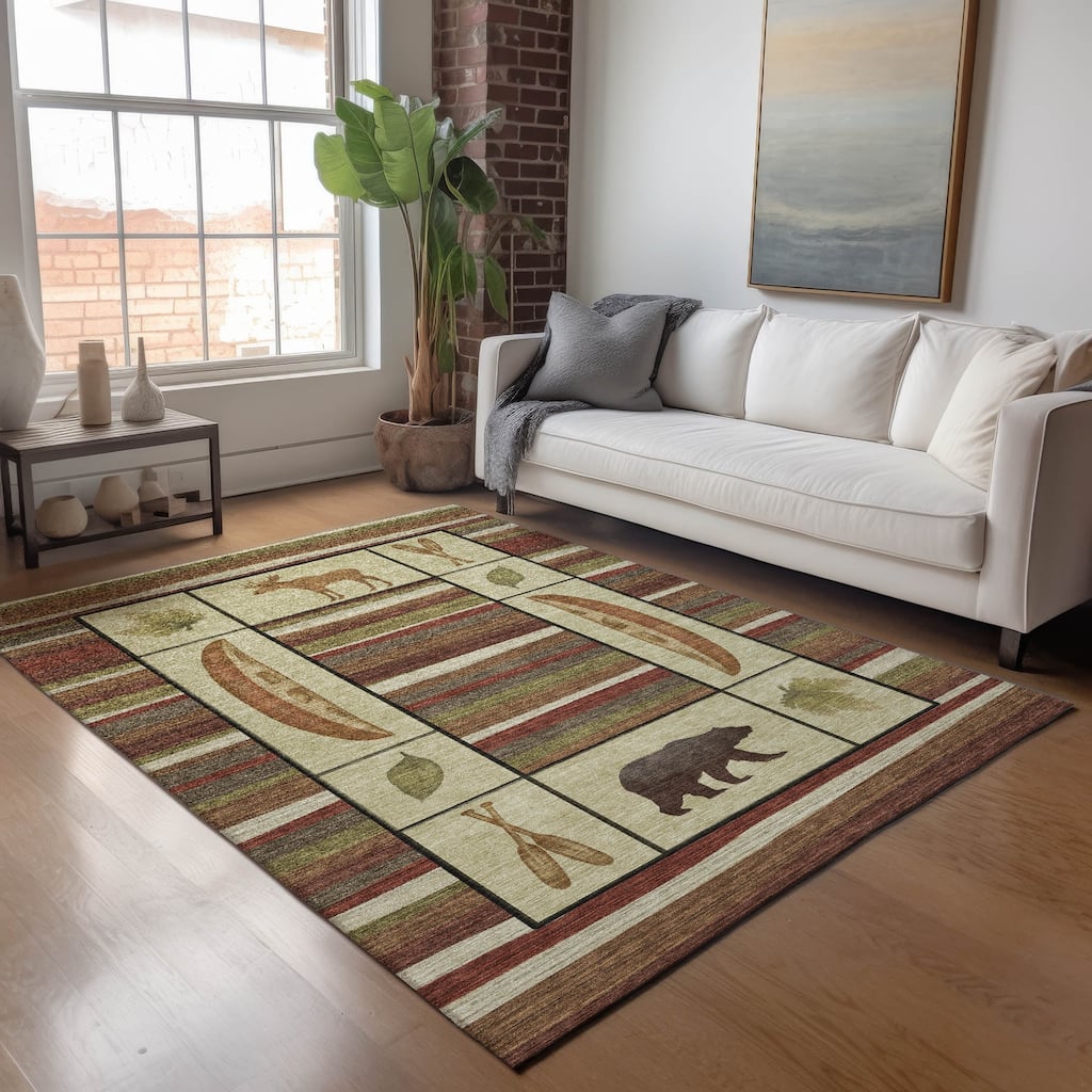 Premium Washable Super Soft Canoe Moose Bear Cabin Mayfield Rug