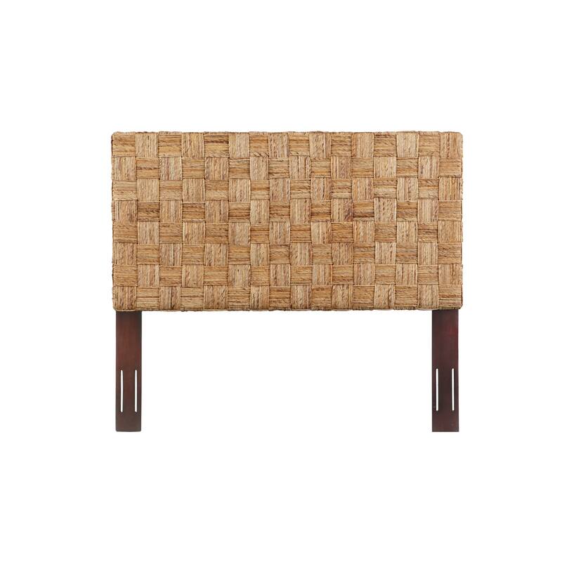 Woven Rattan Adjustable-Height Headboard with Solid Mahogany Frame - Queen