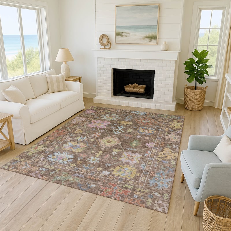Machine Washable Indoor/ Outdoor Boho Traditional Chantille Rug