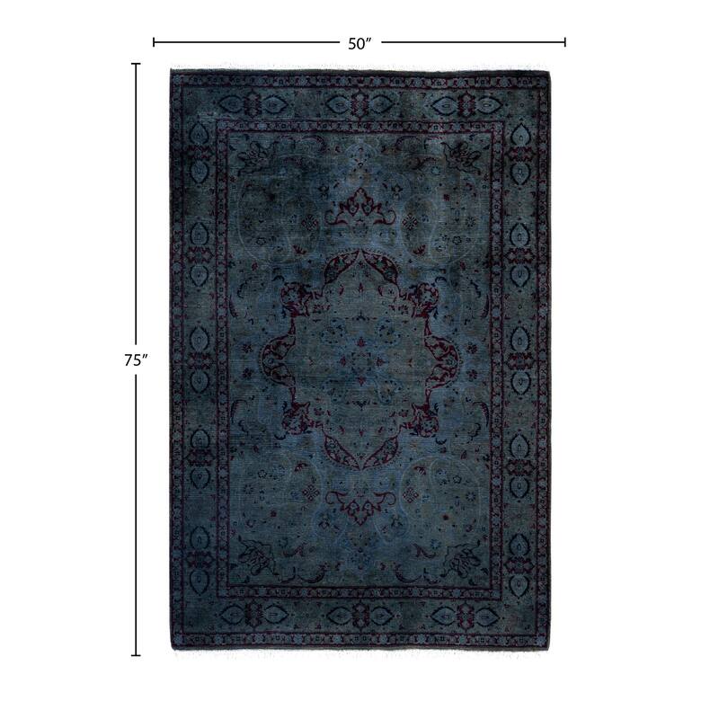 Overdyed One-of-a-Kind Hand-Knotted Area Rug - Green - 4' 2" x 6' 3"