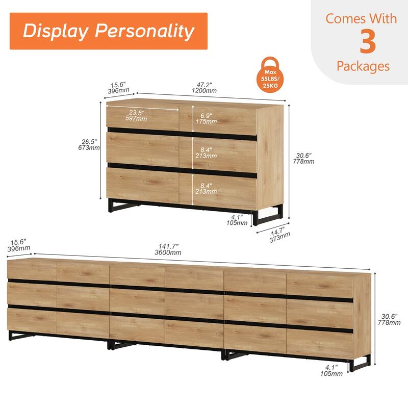 WAMPAT Modern Buffet Sideboards, Sideboard Buffet Cabinet with 6 Drawers , Coffee Bar Storage Cabinet for Kitchen