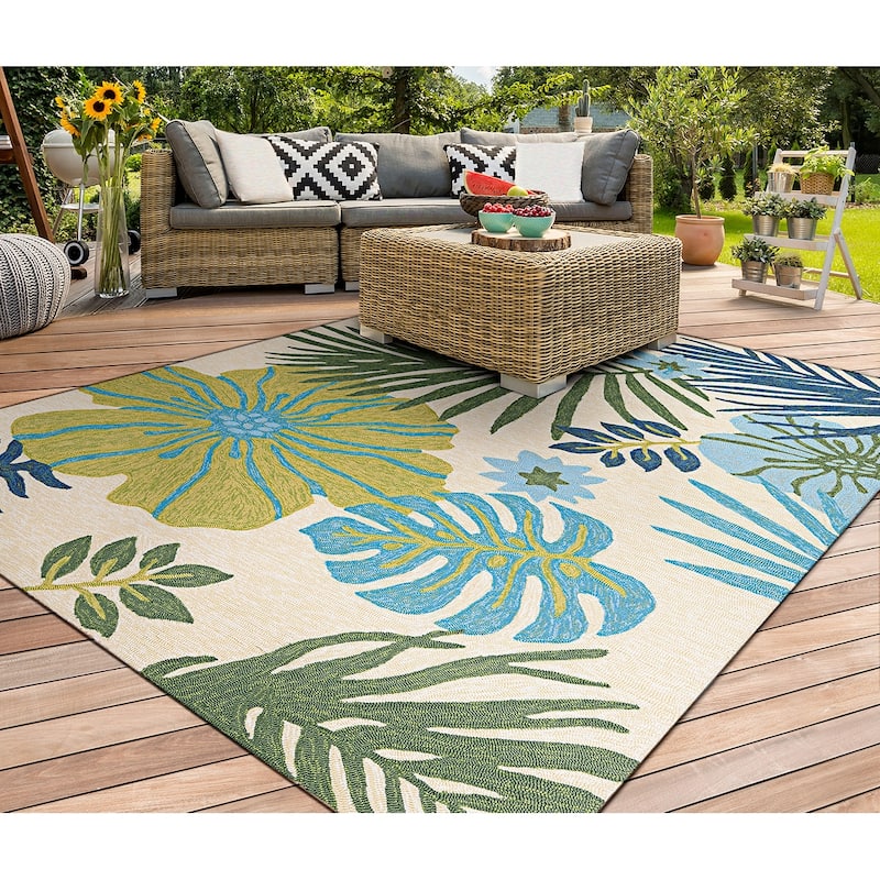 Dream Decor Rugs Miami Tropics Ivory Blue Indoor Outdoor Area Rug