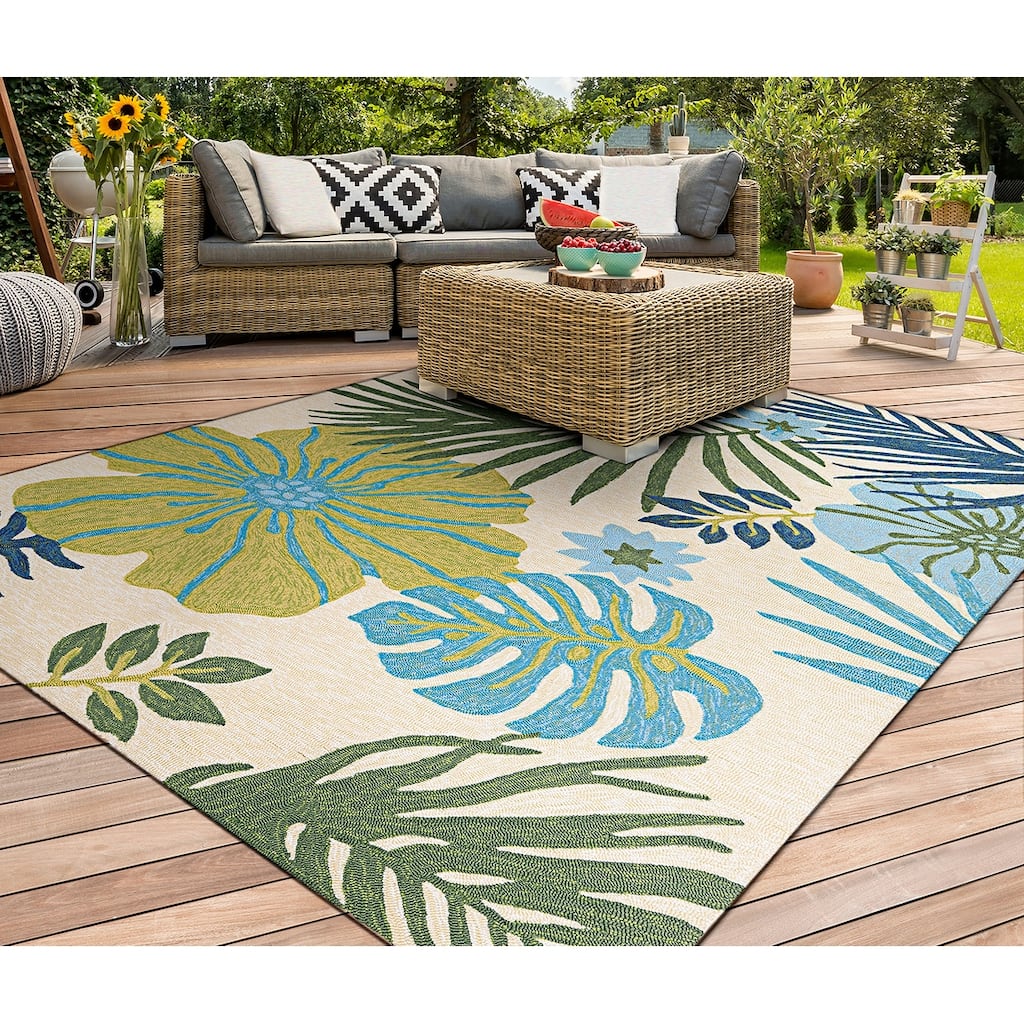 Dream Decor Rugs Miami Tropics Ivory Blue Indoor Outdoor Area Rug