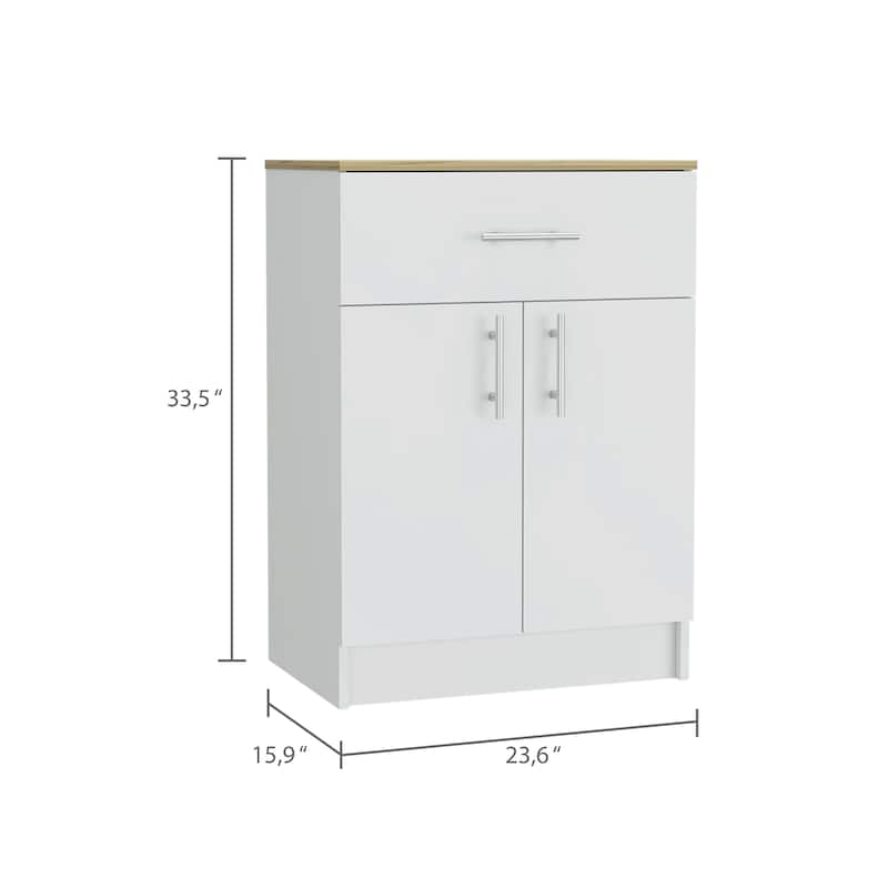 FM Furniture Oxford Pantry Cabinet with Double Doors, Drawer, Metal Handles, and 2 Interior Shelves