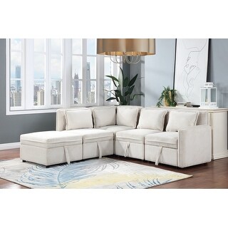 Corduroy Fabric Modular Couch Set Convertible L-shape Sectional Sofa ...
