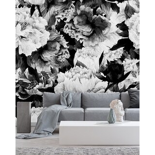 Vintage Black and White Large Flowers Wallpaper Mural - On Sale - Bed ...