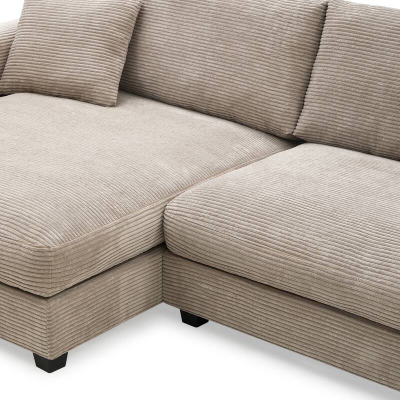 134" Corduroy Sectional Sofa with L-Shaped Cloud Couch and USB Charging & 50" Chaise (330lb Capacity)