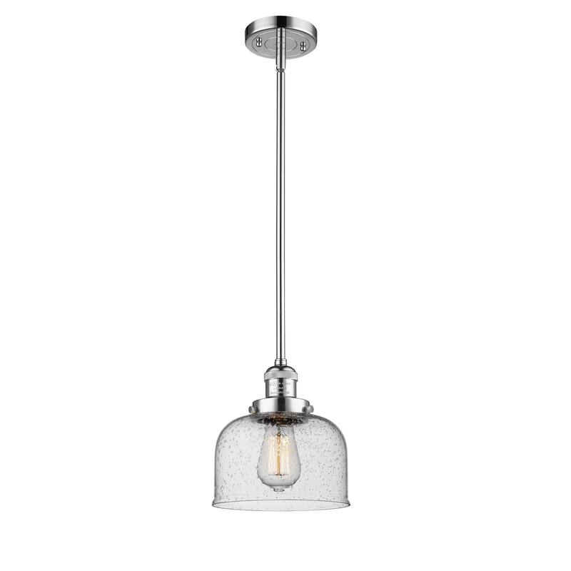Innovations Lighting Franklin Restoration Bell - 1 Light 8" Stem Hung Mini Pendant - Polished Chrome/Seedy