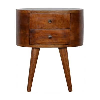 Mid-Century Modern Wood Rounded Coffee Table With Strong Legs