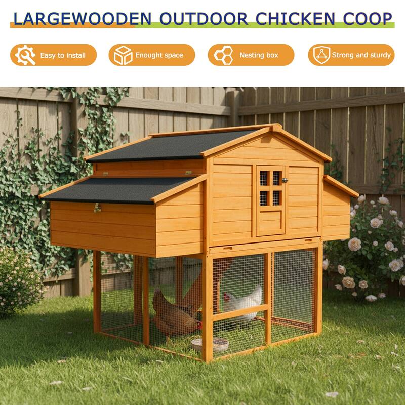 Chicken House for Outdoor with Two Nesting Box, Leakproof Pull-on Tray, and UV-Resistant Roof Panel