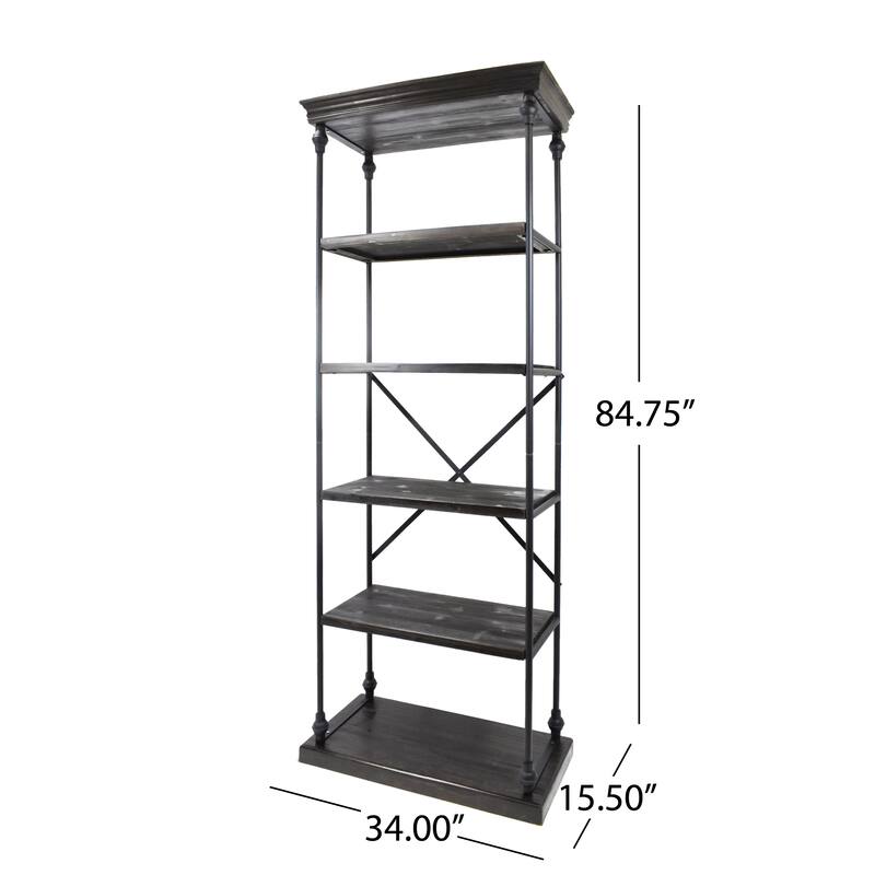 Abramo Industrial 5-shelf Firwood Bookcase by Christopher Knight Home - 34.00" W x 15.50" D x 84.75" H