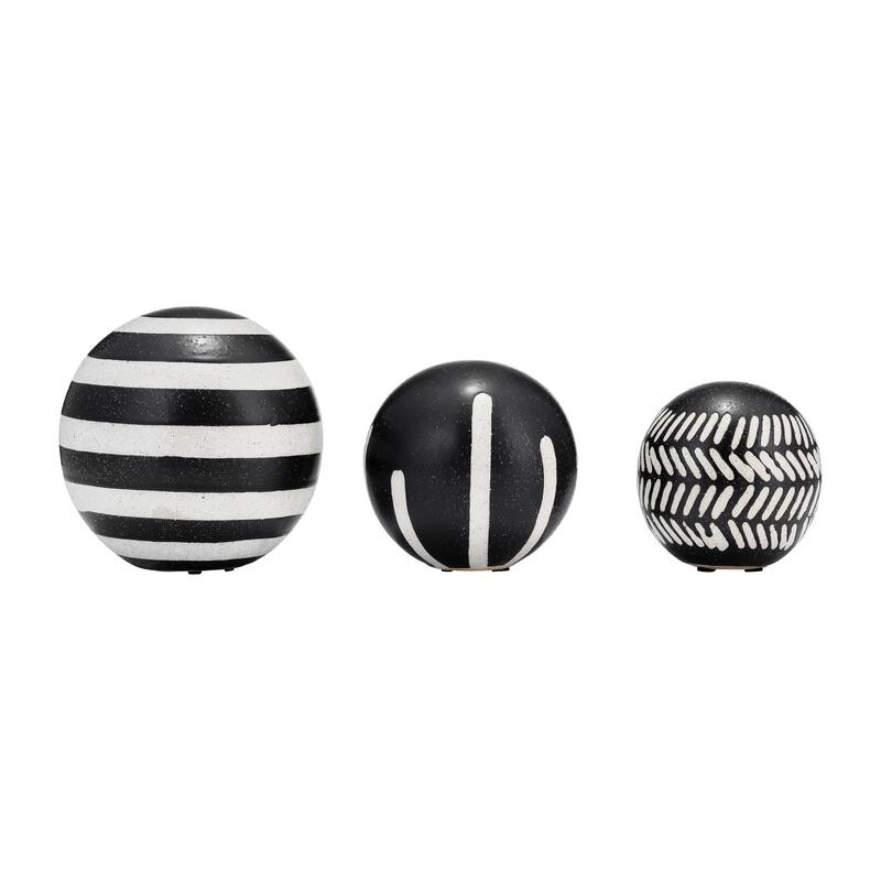 Sagebrook Home Set of 3 Decorative Orbs Contemporary Black and White