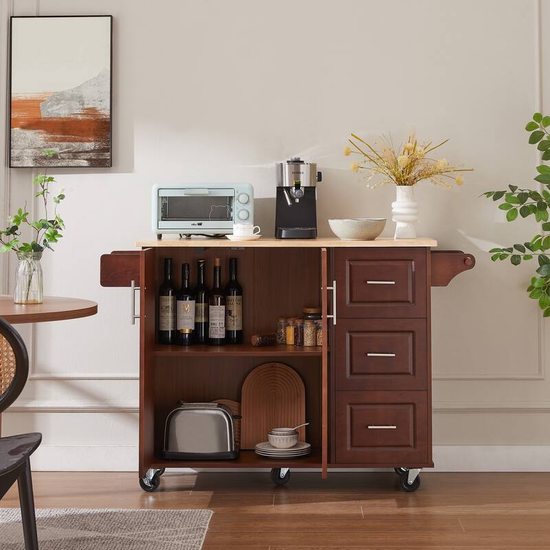 Chichoice 53.8" W Mobile Kitchen Island Cart with Drawers, Rolling Kitchen Island with Storage for Dining Room