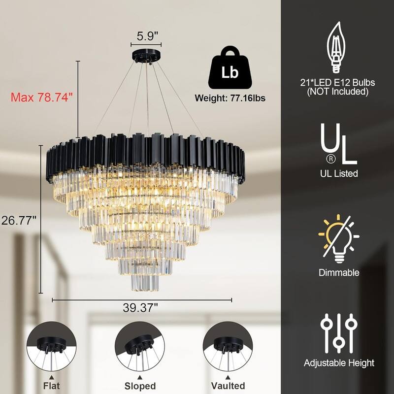 KAYLA Large Crystal Chandelier - 35.4"Modern 6-Tier 17-Light Chrome Ceiling Light, Luxury K9 Crystal
