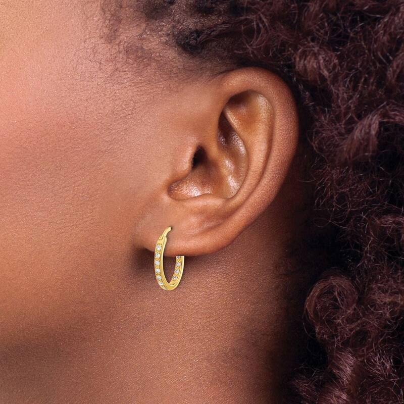 Curata 14k Diamond In Out Hoop Earrings - 15x14mm Wide 2mm Thick