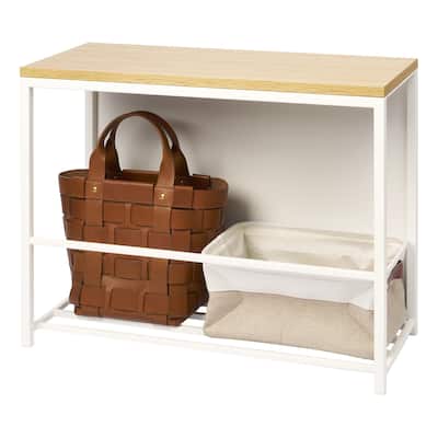 Yamazaki Home Entryway Storage Organizer and Bench, Steel and Wood - L 9.84 x W 23.62 x H 17.72 inches