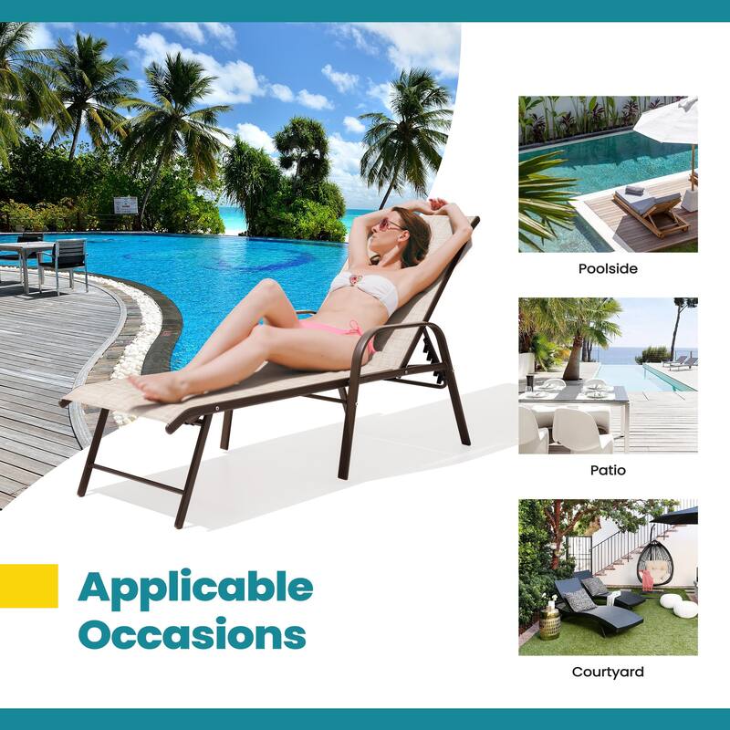 Pellebant 2/4PCS Outdoor Lounge Chair Aluminum with Adjustable Backrest