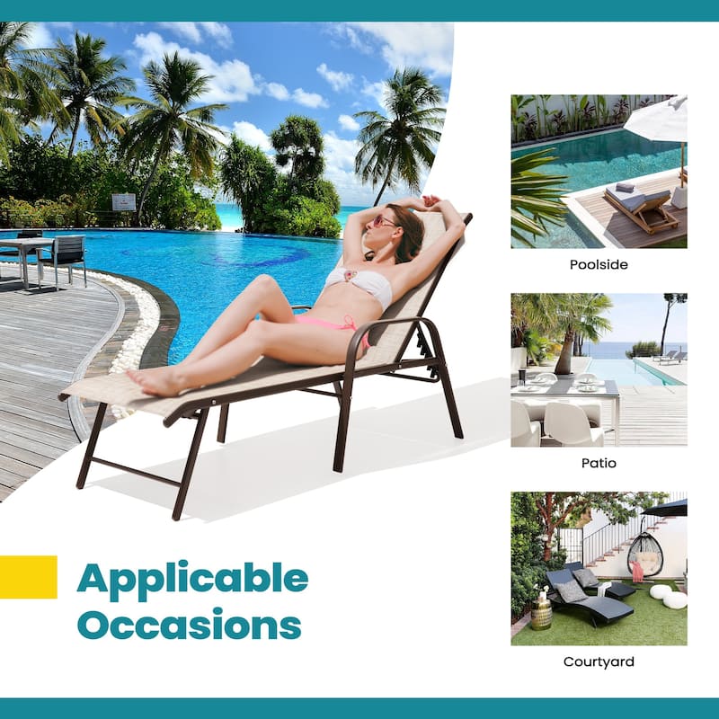 Pellebant 2/4PCS Outdoor Patio Lounge Chairs Aluminum with Adjustable Backrest