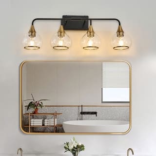 Modern Black and Gold Vanity Wall Sconce with Clear Glass Shades Industrial Bathroom Light Fixture (Bulb Not Included)