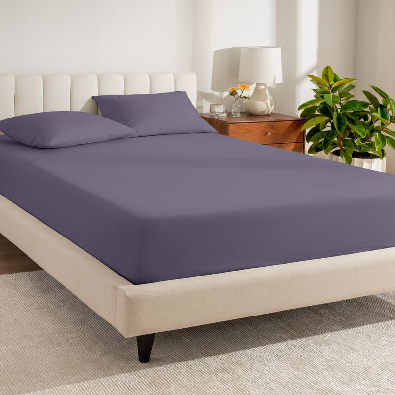 Bare Home Organic Cotton Percale Fitted Bottom Sheet - Queen - Dusty Purple