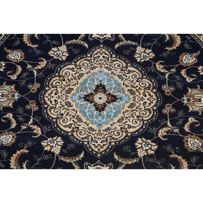 Navy Blue Floral Oriental Traditional Tabriz Area Rug Turkish Carpet