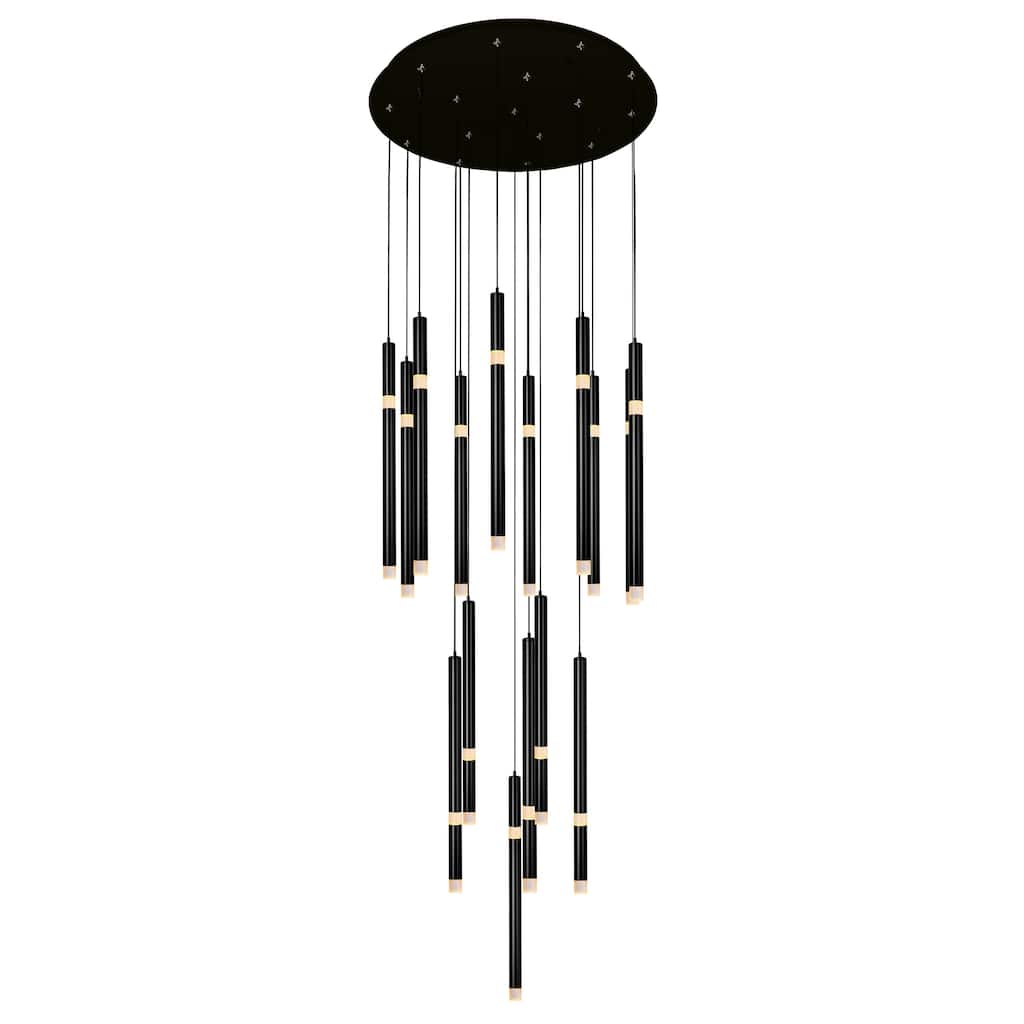 Flute Integrated LED 24in Black Chandelier