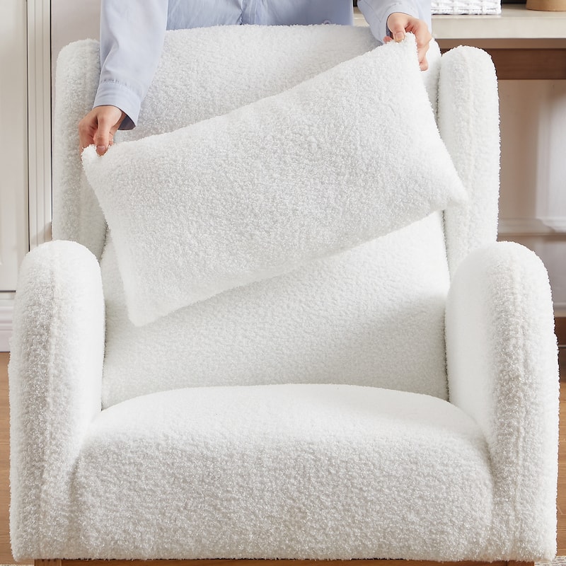 Roomfitters Slim Rocking Chair with High Backrest, Modern Lounge Arm and Side Pockets Accent Chair for Living Room