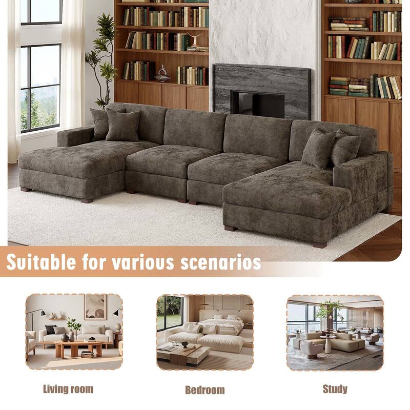 Oversized Chenille Modular Sectional Sofa With Deep Seat