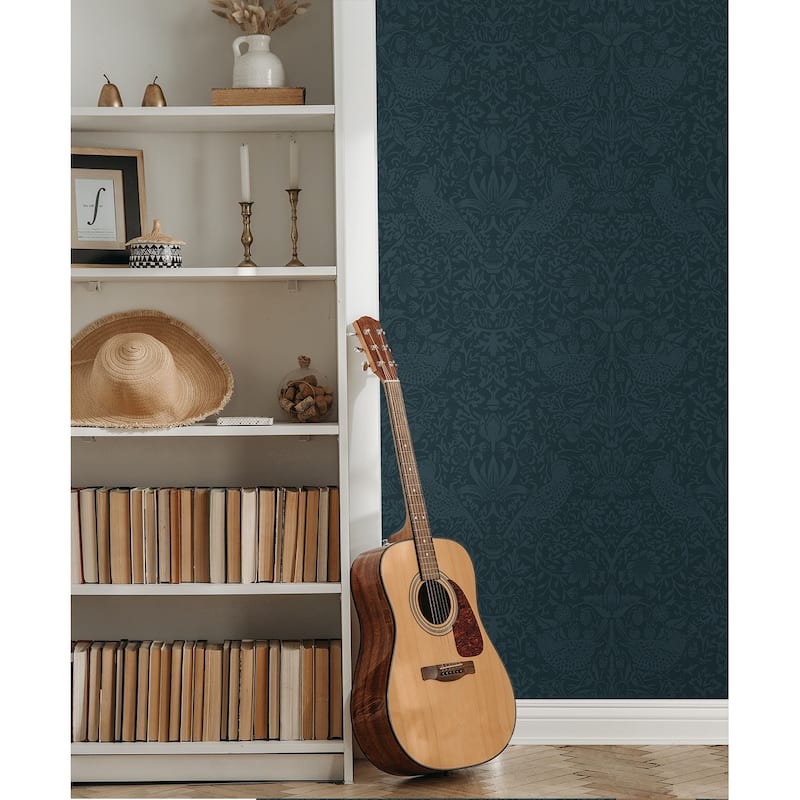 Seabrook Designs Tonal Bird Garden Prepasted Wallpaper