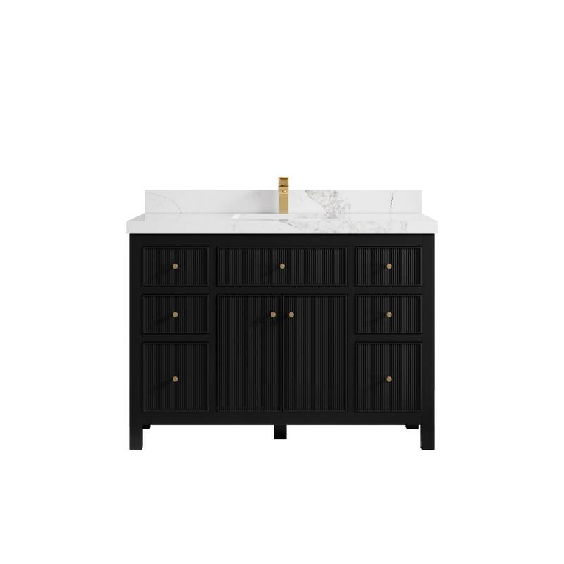 Willow Collections 48 in W x 22 in D Sonoma Free Standing Reeded Single Sink Bathroom Vanity with Countertop - 2" Calacatta Nuvo - Black