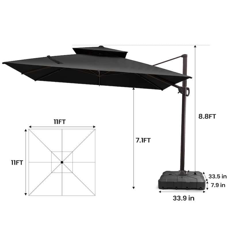 Pellebant Outdoor 9x11FT Patio Cantilever Umbrella Dual Top