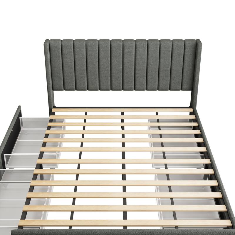 Upholstered Wingback Platform Bed with 4 Drawers Storage Bed Bath & Beyond 39374748