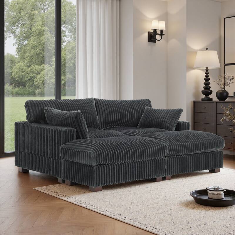 Plush Cloud Couch Modular Sectional Sofa with Ottoman - Grey-4-Piece - Symmetrical